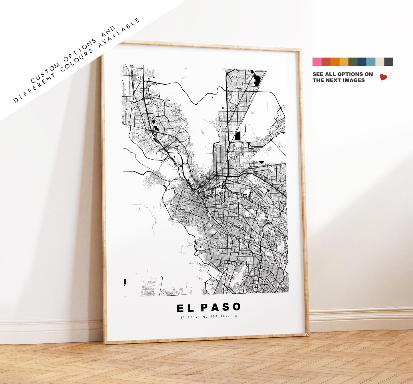 El Paso Map Print - City Map Poster - Map Art - USA City Maps - El Paso Print - El Paso Poster - Minimalist City Map - Texas