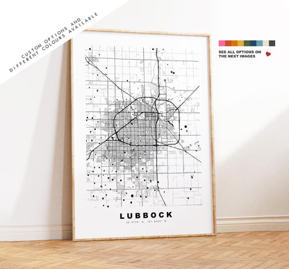 Lubbock Map Print - City Map Poster - Map Art - USA City Maps - Lubbock Print - Lubbock Poster - Minimalist City Map - Texas