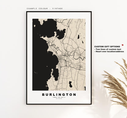 Burlington Map Print - City Map Poster - Map Art - USA City Maps - Burlington Print - Burlington Poster - Minimalist City Map - Vermont