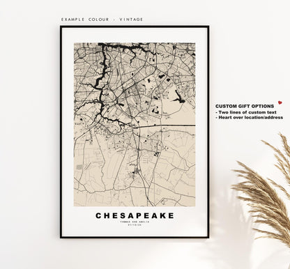 Chesapeake Map Print - City Map Poster - Map Art - USA City Maps - Chesapeake Print - Poster - Minimalist City Map - Virginia