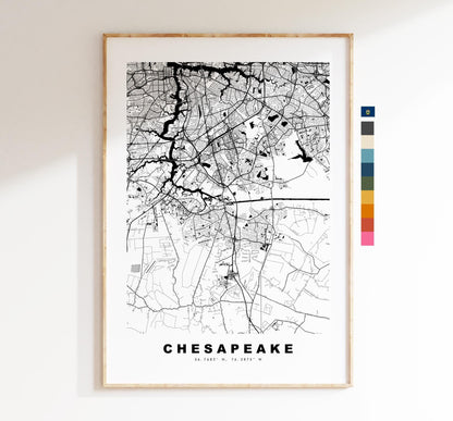 Chesapeake Map Print - City Map Poster - Map Art - USA City Maps - Chesapeake Print - Poster - Minimalist City Map - Virginia