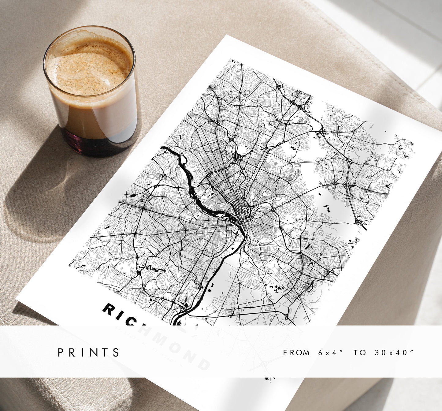 Richmond Map Print (Virginia) - City Map Poster - Map Art - USA City Maps - Richmond Print - Poster - Minimalist City Map - Virginia