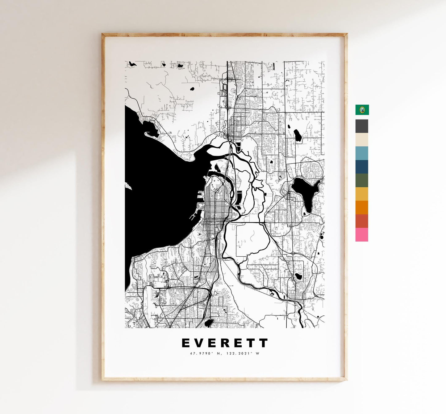 Everett Map Print - City Map Poster - Map Art - USA City Maps - Everett Print - Everett Poster - Minimalist City Map - Washington