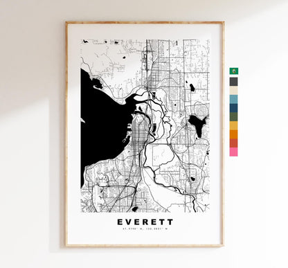 Everett Map Print - City Map Poster - Map Art - USA City Maps - Everett Print - Everett Poster - Minimalist City Map - Washington