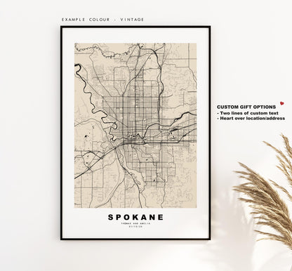 Spokane Map Print - City Map Poster - Map Art - USA City Maps - Spokane Print - Spokane Poster - Minimalist City Map - Washington