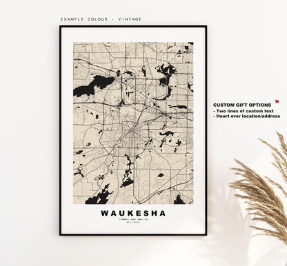 Waukesha Map Print - City Map Poster - Map Art - USA City Maps - Waukesha Print - Waukesha Poster - Minimalist City Map - Wisconsin