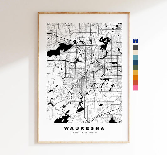 Waukesha Map Print - City Map Poster - Map Art - USA City Maps - Waukesha Print - Waukesha Poster - Minimalist City Map - Wisconsin