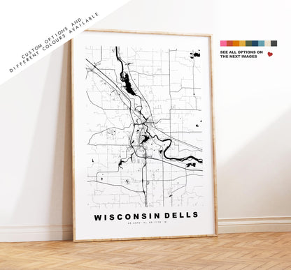 Wisconsin Dells Map Print - City Map Poster - Map Art - USA City Maps - Wisconsin Dells Print - Poster - Minimalist City Map - Wisconsin