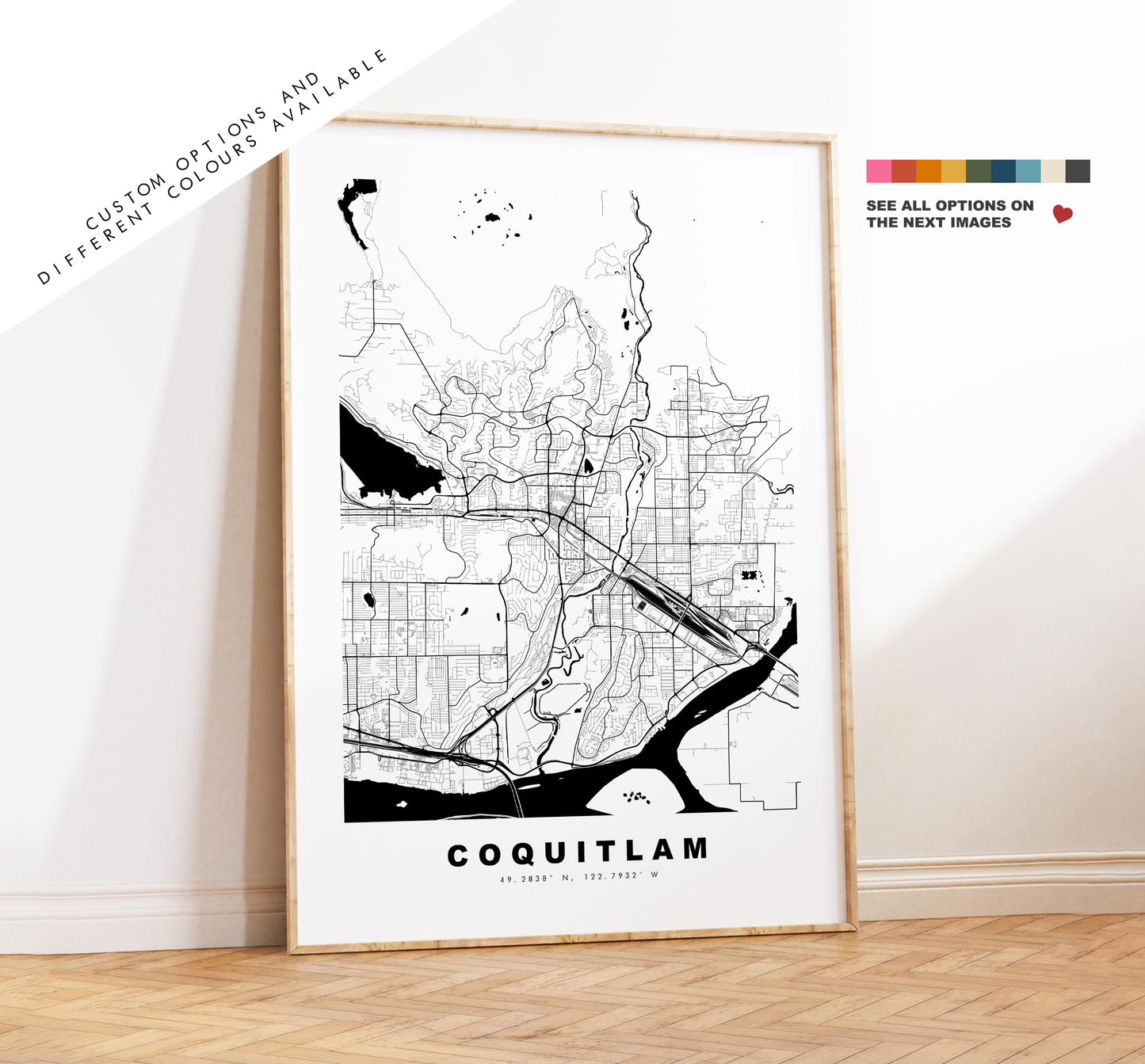 Coquitlam Map Print - City Map Poster - Map Art - Map Wall Art - Canada City Maps - Coquitlam Print - Coquitlam Poster - Minimalist City Map