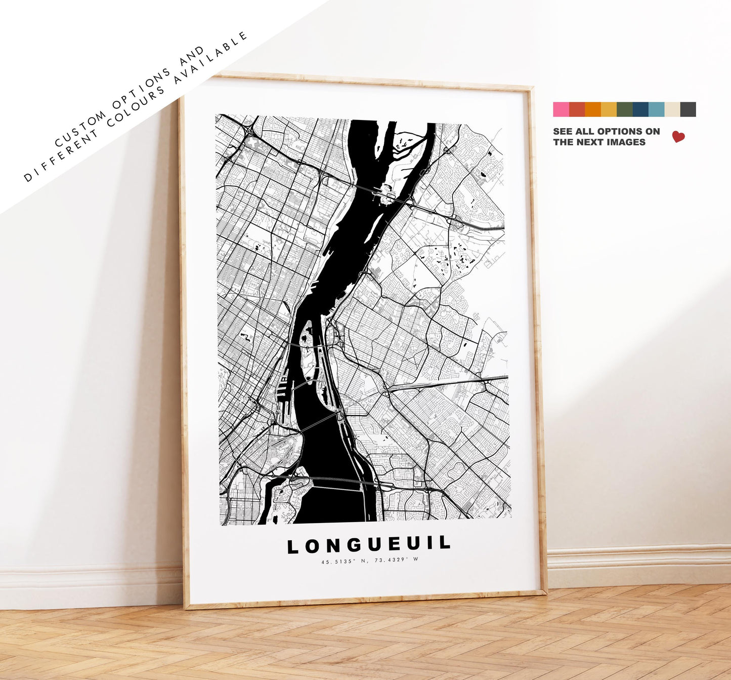 Longueuil Map Print - City Map Poster - Map Art - Map Wall Art - Canada City Maps - Longueuil Print - Longueuil Poster - Minimalist City Map