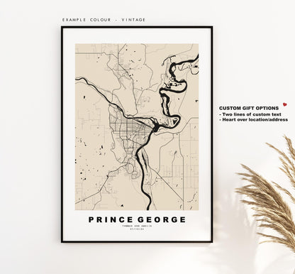 Prince George Map Print - City Map Poster - Map Art - Map Wall Art - Canada City Maps - Prince George Print - Poster - Minimalist City Map