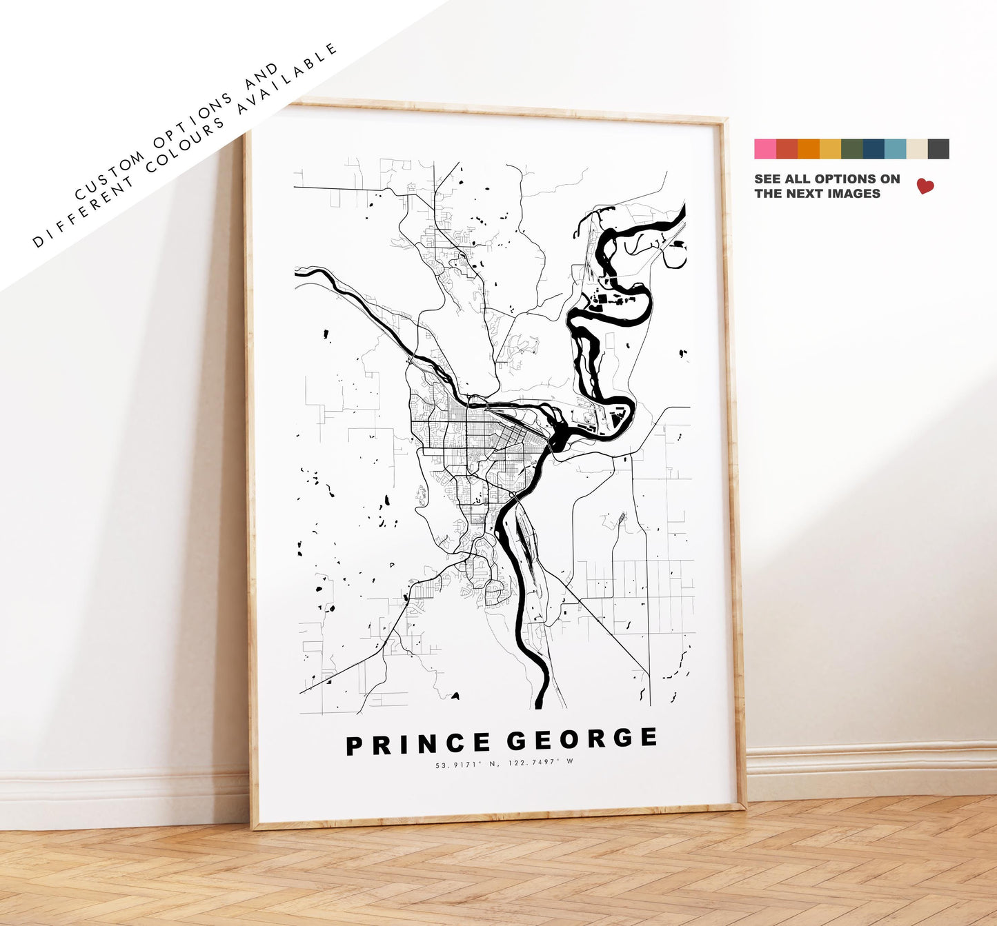 Prince George Map Print - City Map Poster - Map Art - Map Wall Art - Canada City Maps - Prince George Print - Poster - Minimalist City Map