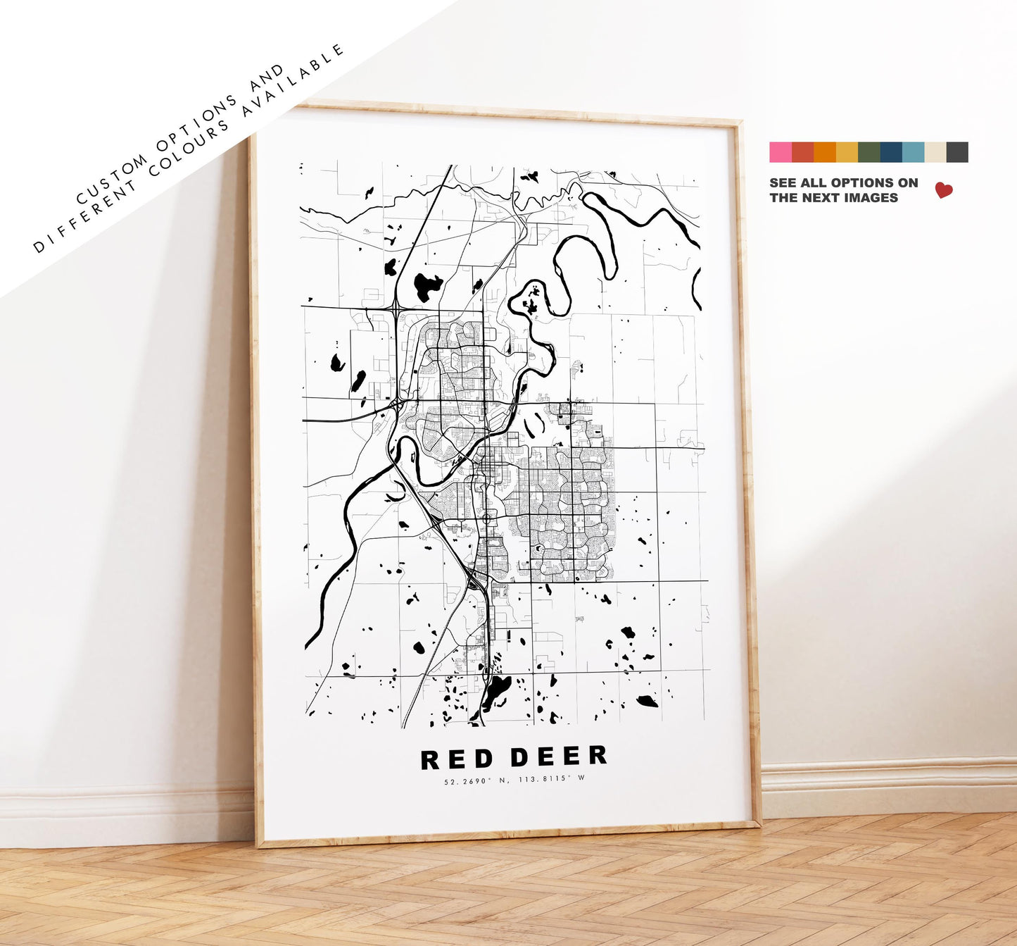 Red Deer Map Print - City Map Poster - Map Art - Map Wall Art - Canada City Maps - Red Deer Print - Red Deer Poster - Minimalist City Map