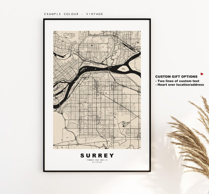 Surrey Map Print (Canada) - City Map Poster - Map Art - Map Wall Art - Canada City Maps - Surrey Print - Surrey Poster - Minimalist City Map