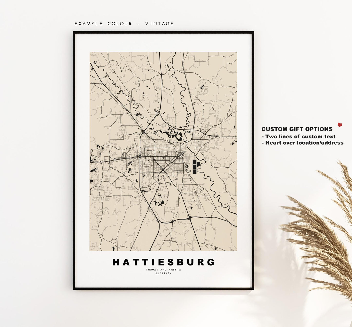 Hattiesburg Map Print - City Map Poster - Map Art - USA City Maps - Hattiesburg Print -  Poster - Minimalist City Map - Mississippi