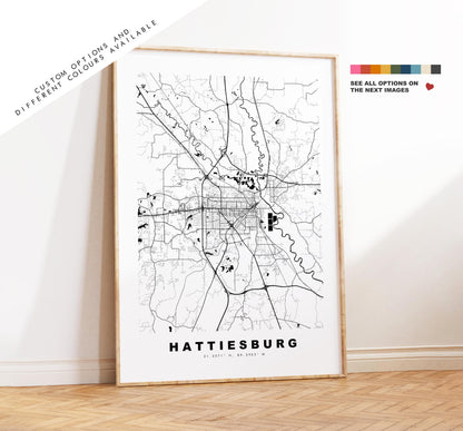 Hattiesburg Map Print - City Map Poster - Map Art - USA City Maps - Hattiesburg Print -  Poster - Minimalist City Map - Mississippi