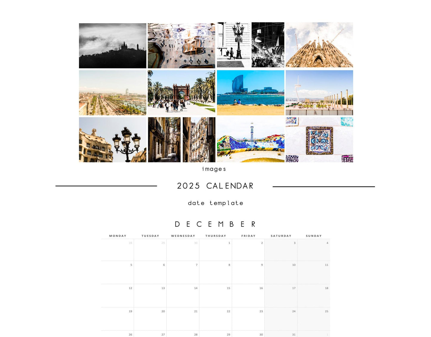 Barcelona 2025 Calendar - A3 or A4 Wall Calendar - 2025 Calendar - Gift - New Year - Barcelona Calendar - Planner - Barcelona Gift