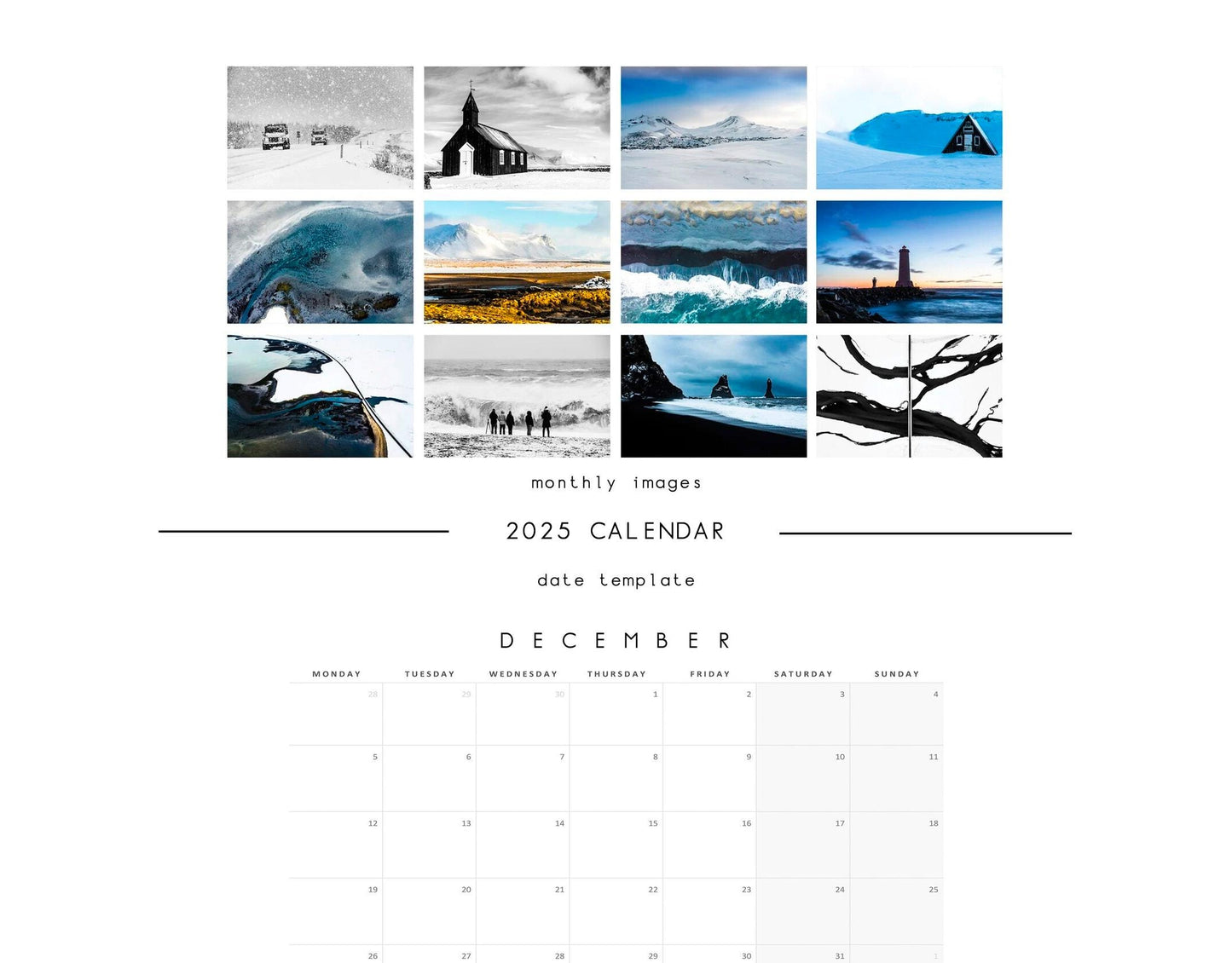 Iceland 2025 Calendar - A3 or A4 Wall Calendar - Iceland - Photography Calendar - Iceland Calendar - Calendar - 2025 Planner - Reykjavik