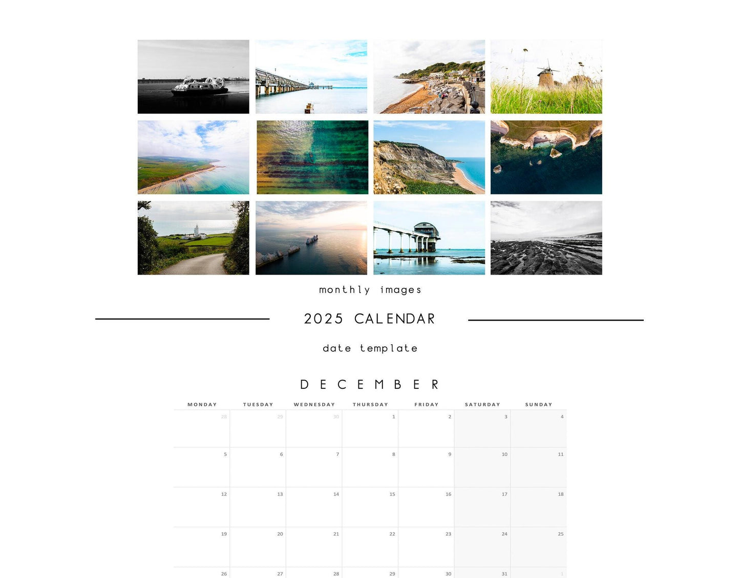 Isle of Wight 2025 Calendar - A3 or A4 Wall Calendar - 2025 Calendar - Gift - New Year - Isle of Wight Calendar - Planner