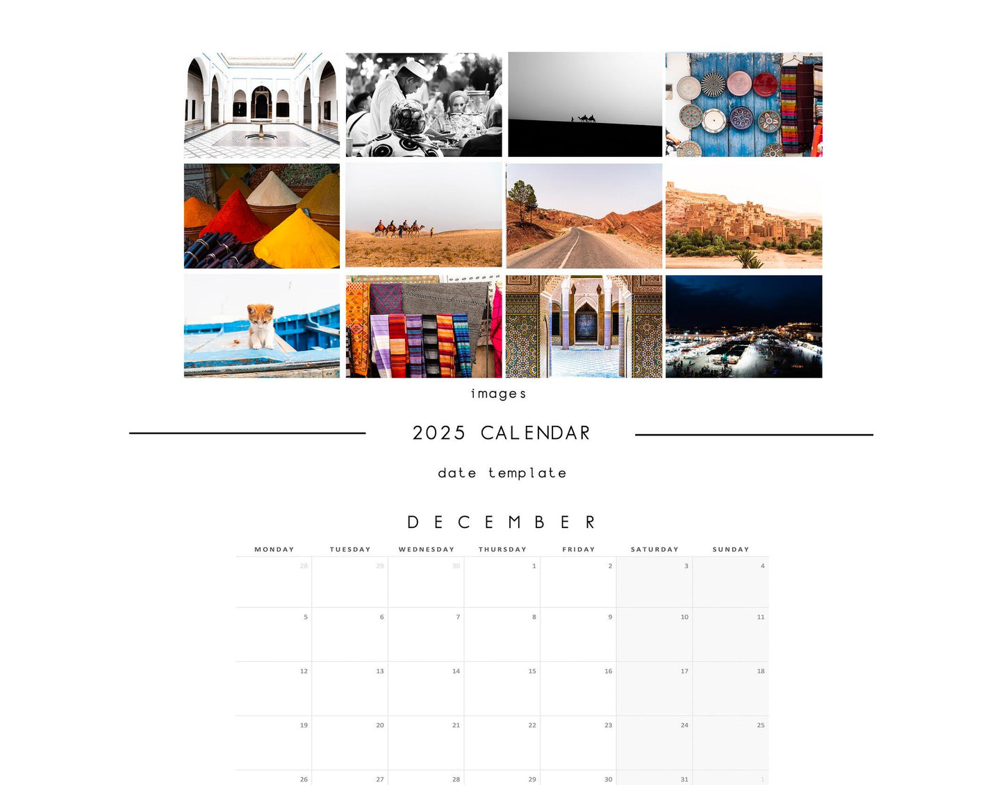 Morocco 2025 Calendar - A3 or A4 Wall Calendar - 2025 Calendar - Gift - New Year - Morocco Calendar - Planner - Morocco Gift