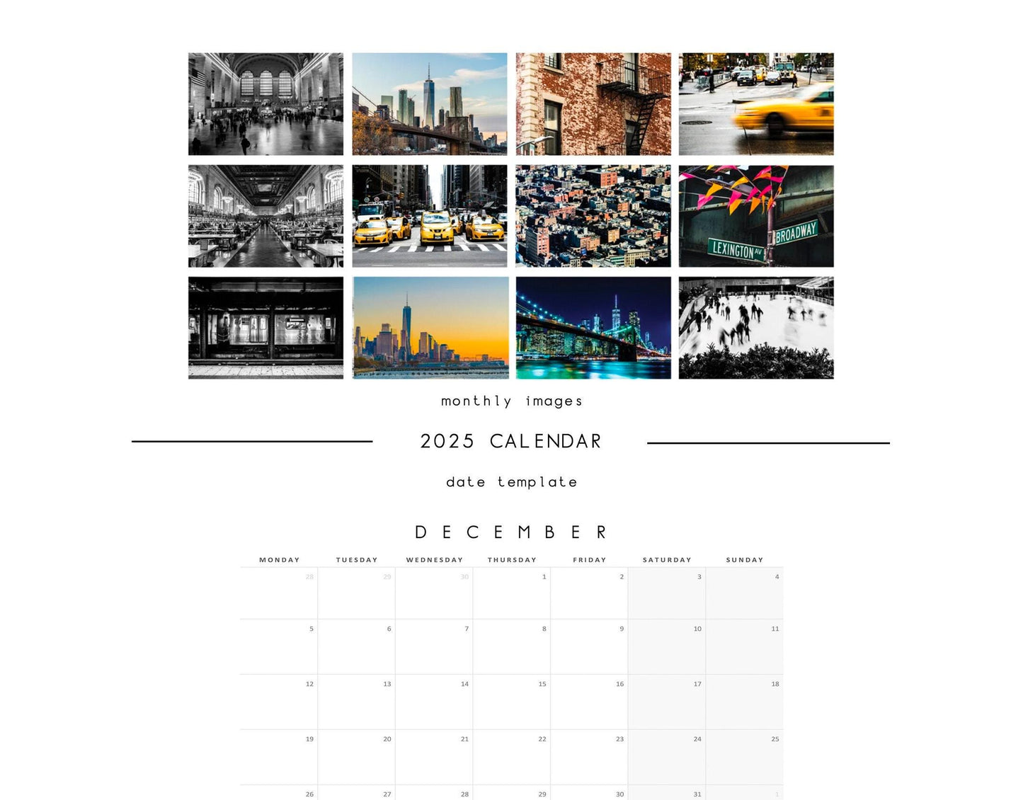 New York 2025 Calendar - A3 or A4 Wall Calendar - New Year - Christmas Gift - New York Gift - 2025 Planner - Gift - NYC