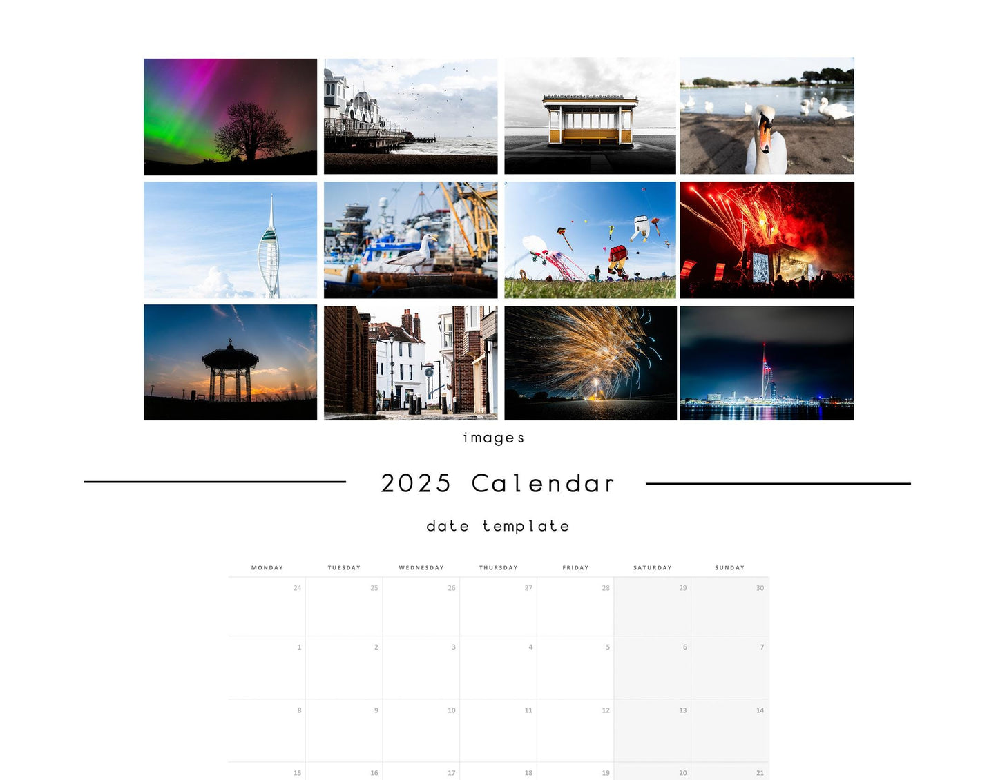 Portsmouth Calendar 2025 - Made to Order A3 or A4 Wall Calendar - Southsea 2025 - 2025 Calendar - Planner - Photography Calendar - 2025 Planner