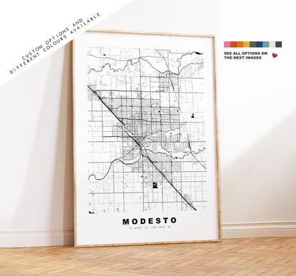 Modesto Map Print - City Map Poster - Map Art - USA City Maps - Modesto Print - Modesto Poster - Minimalist City Map - California