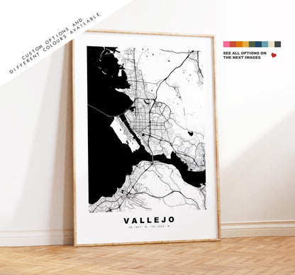 Vallejo Map Print - City Map Poster - Map Art - USA City Maps - Vallejo Print - Vallejo Poster - Minimalist City Map - California