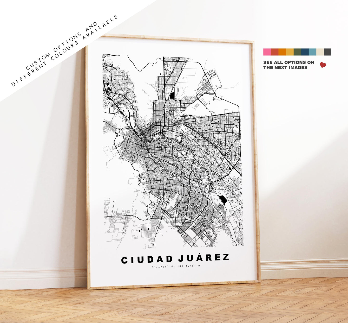 Ciudad Juarez Map Print - City Map Poster - Map Art - Map Wall Art - Mexico City Maps - Ciudad Juárez Print - Poster - Minimalist City Map