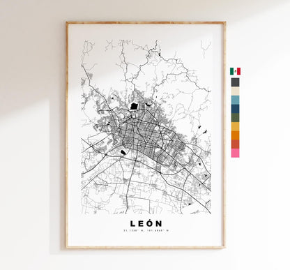 Leon Map Print - City Map Poster - Map Art - Map Wall Art - Mexico City Maps - León Print - León Poster - Minimalist City Map