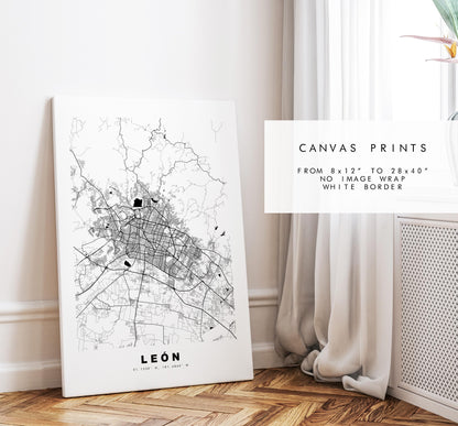 Leon Map Print - City Map Poster - Map Art - Map Wall Art - Mexico City Maps - León Print - León Poster - Minimalist City Map