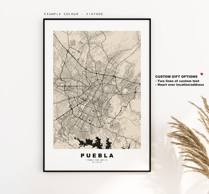 Puebla Map Print - City Map Poster - Map Art - Map Wall Art - Mexico City Maps - Puebla Print - Puebla Poster - Minimalist City Map