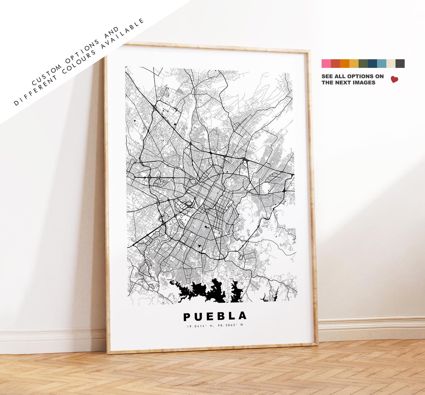 Puebla Map Print - City Map Poster - Map Art - Map Wall Art - Mexico City Maps - Puebla Print - Puebla Poster - Minimalist City Map