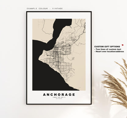 Anchorage Map Print - City Map Poster - Map Art - USA City Maps - Anchorage Print - Anchorage Poster - Minimalist City Map - Alaska