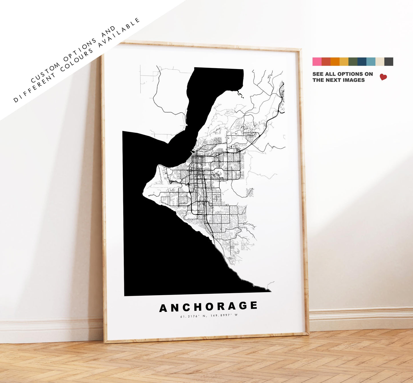 Anchorage Map Print - City Map Poster - Map Art - USA City Maps - Anchorage Print - Anchorage Poster - Minimalist City Map - Alaska