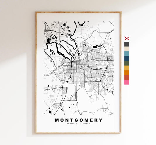 Montgomery Map Print - City Map Poster - Map Art - USA City Maps - Montgomery Print - Montgomery Poster - Minimalist City Map - Alabama