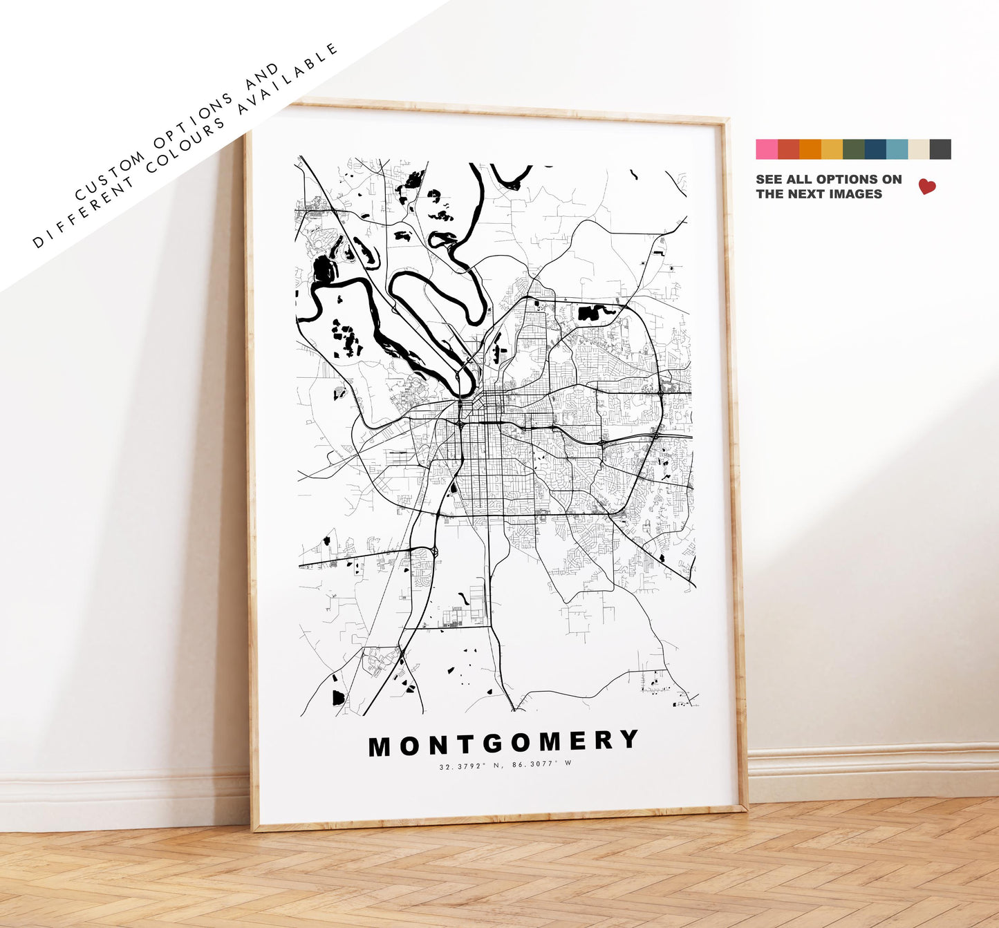 Montgomery Map Print - City Map Poster - Map Art - USA City Maps - Montgomery Print - Montgomery Poster - Minimalist City Map - Alabama