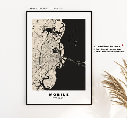 Mobile Map Print - City Map Poster - Map Art - USA City Maps - Mobile Print - Mobile Poster - Minimalist City Map - Alabama