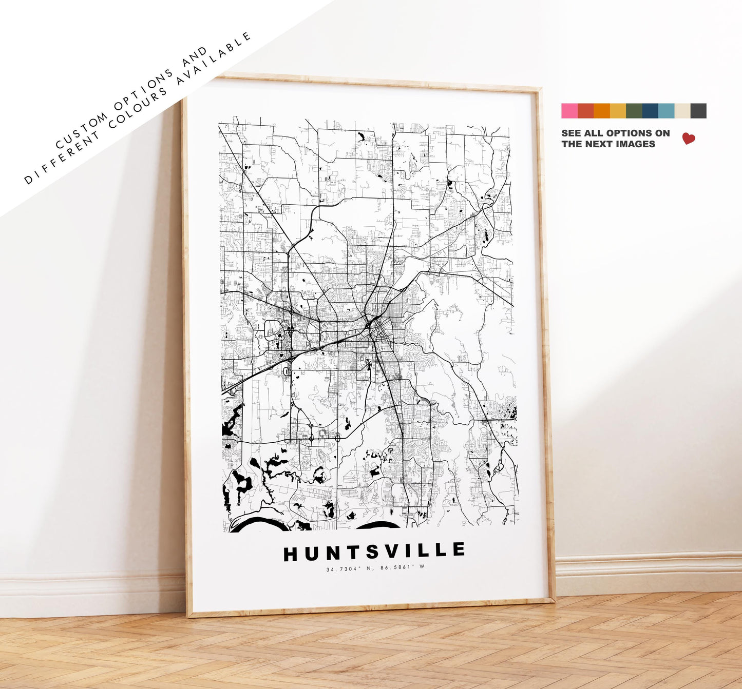 Huntsville Map Print - City Map Poster - Map Art - USA City Maps - Huntsville Print - Huntsville Poster - Minimalist City Map - Alabama