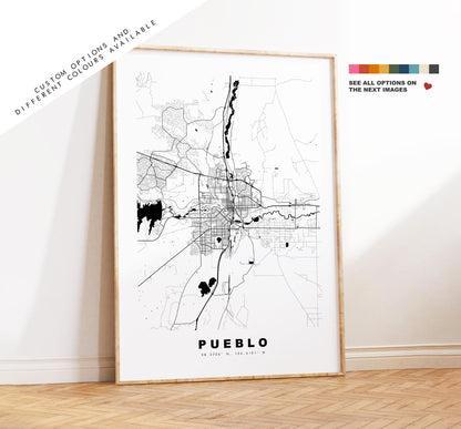 Pueblo Map Print (Colorado) - City Map Poster - Map Art - USA City Maps - Pueblo Print - Pueblo Poster - Minimalist City Map - Colorado