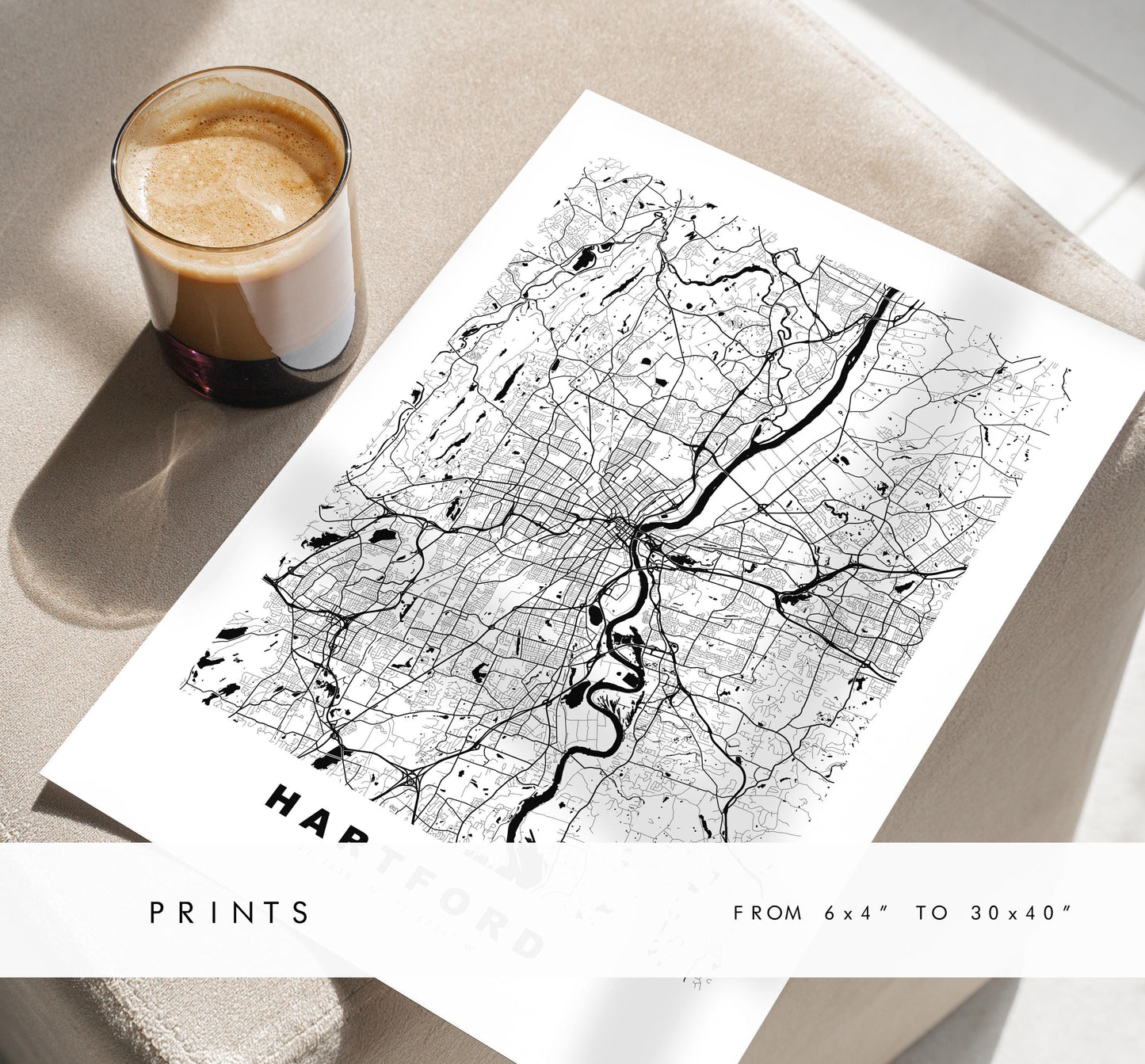 Hartford Map Print - City Map Poster - Map Art - USA City Maps - Hartford Print - Hartford Poster - Minimalist City Map - Connecticut