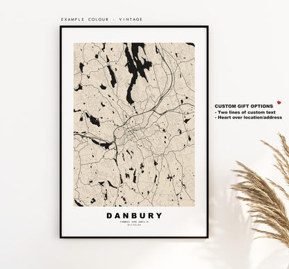 Danbury Map Print - City Map Poster - Map Art - USA City Maps - Danbury Print - Danbury Poster - Minimalist City Map - Connecticut