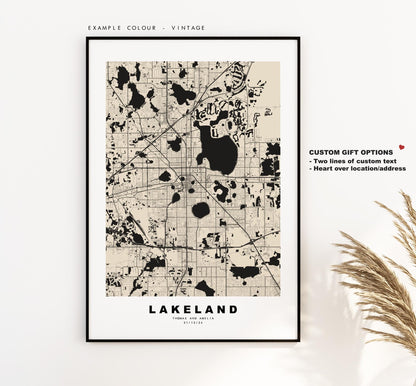 Lakeland Map Print - City Map Poster - Map Art - USA City Maps - Lakeland Print - Lakeland Poster - Minimalist City Map - Florida