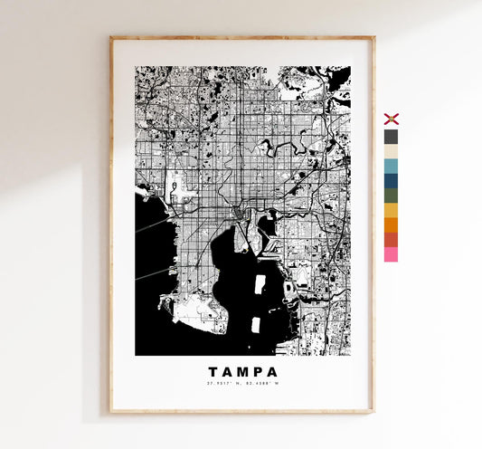 Tampa Map Print - City Map Poster - Map Art - USA City Maps - Tampa Print - Tampa Poster - Minimalist City Map - Florida