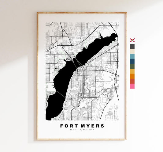 Fort Myers Map Print - City Map Poster - Map Art - USA City Maps - Fort Myers Print - Fort Myers Poster - Minimalist City Map - Florida