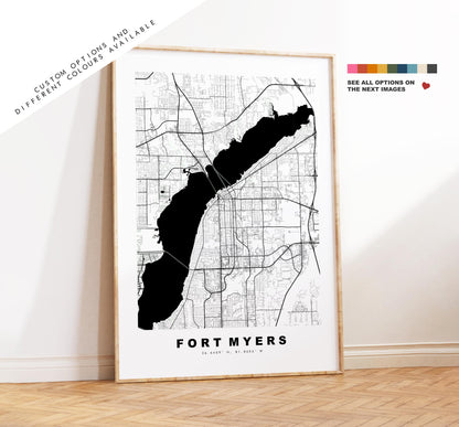 Fort Myers Map Print - City Map Poster - Map Art - USA City Maps - Fort Myers Print - Fort Myers Poster - Minimalist City Map - Florida