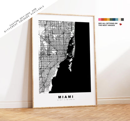 Miami Map Print - City Map Poster - Map Art - USA City Maps - Miami Print - Miami Poster - Minimalist City Map - Florida