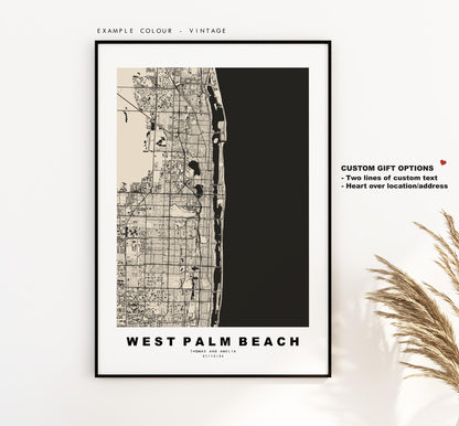 West Palm Beach Map Print - City Map Poster - Map Art - USA City Maps - West Palm Beach Print - Poster - Minimalist City Map - Florida