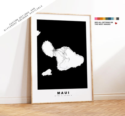 Maui Island Map Print - Map Poster - Map Art - USA City Maps - Maui Print - Maui Poster - Minimalist Island Map - Hawaii