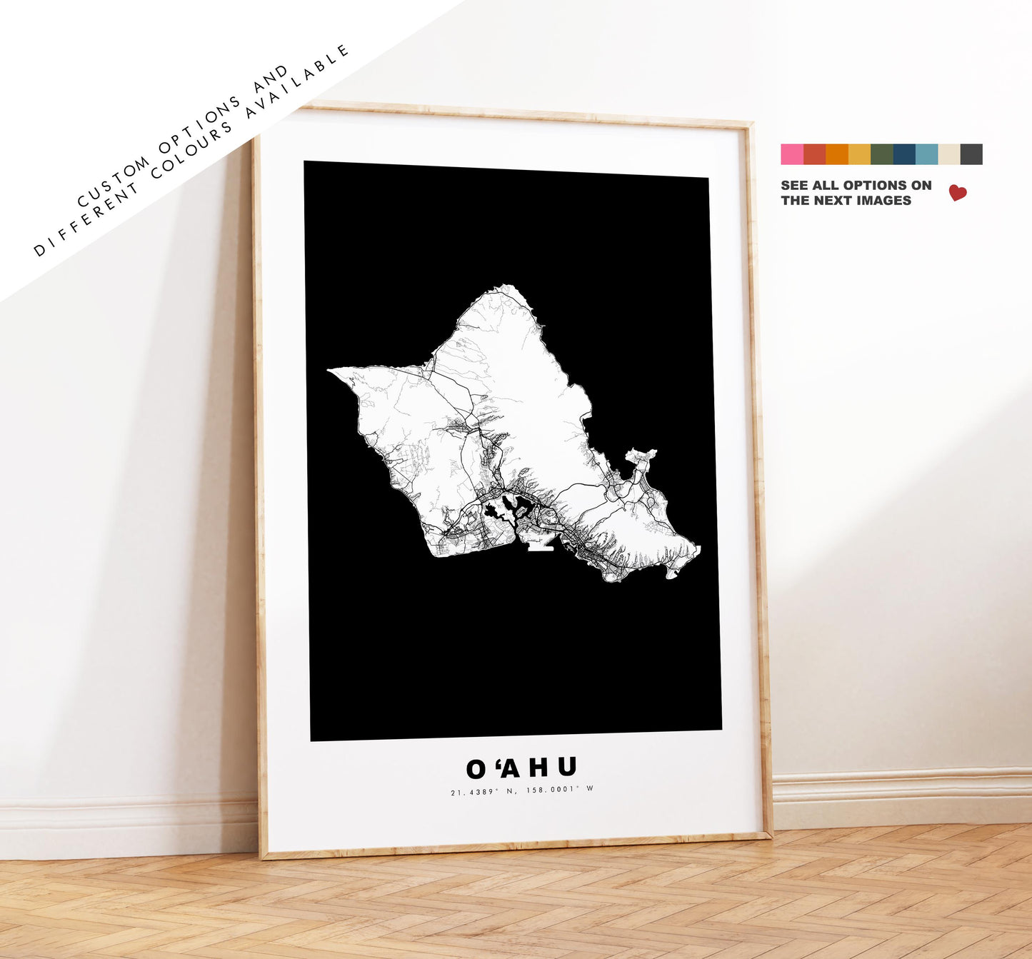 O‘ahu Island Map Print - Map Poster - Map Art - USA City Maps - Oahu Print - Oahu Poster - Minimalist Island Map - Hawaii